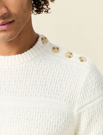 Pull manches longues boutons ecru homme