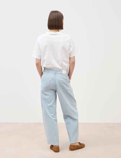Jeans barrel taille haute ray&eacute; denim bleach femme