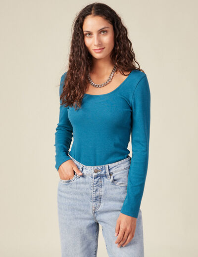 T-shirt manches longues bleu pétrole femme