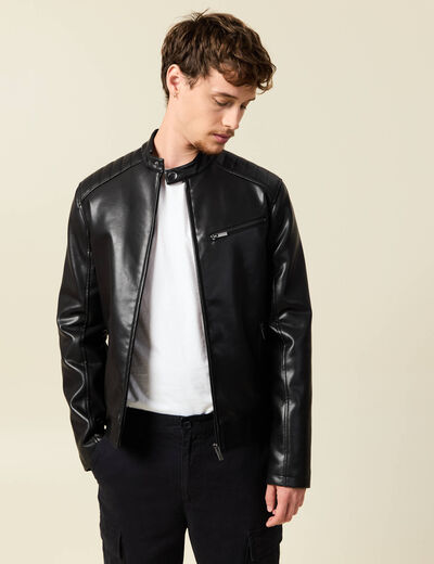 Veste manches longues col biker noir homme