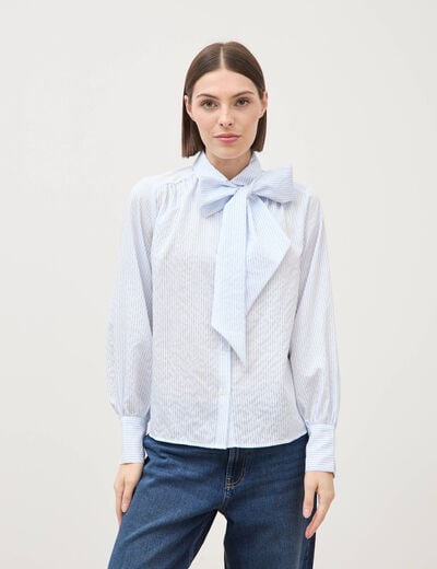Chemise manches longues col am&eacute;ricain bleu ciel femme
