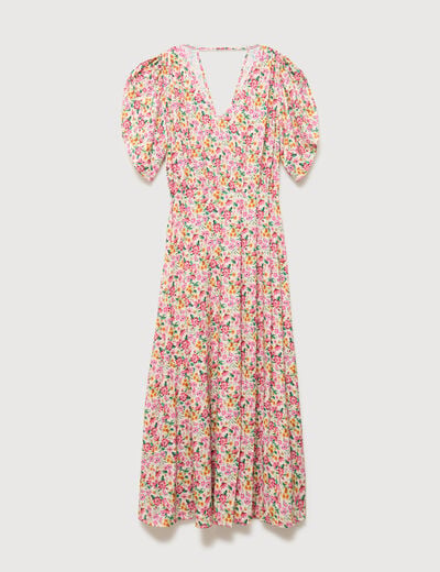 Robe fluide col v manches courtes multicolore femme