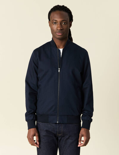 Blouson zippé col teddy bleu marine homme