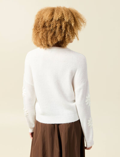 Pull manches longues col rond ecru femme