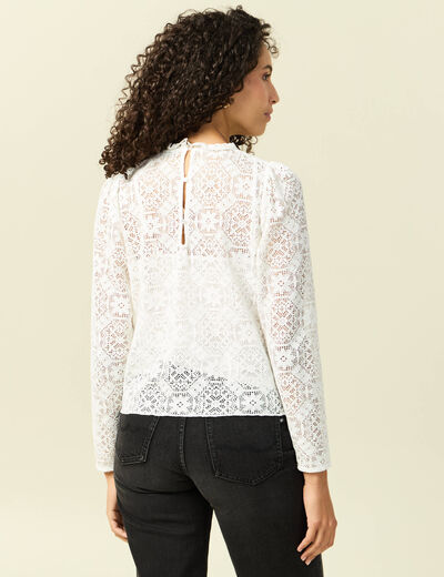 T-shirt droit court manches longues blanc femme