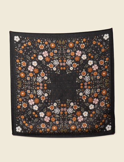 Foulard satin&eacute; carr&eacute; noir femme
