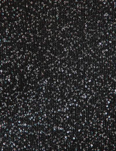 Pull manches courtes col rond brillant noir femme