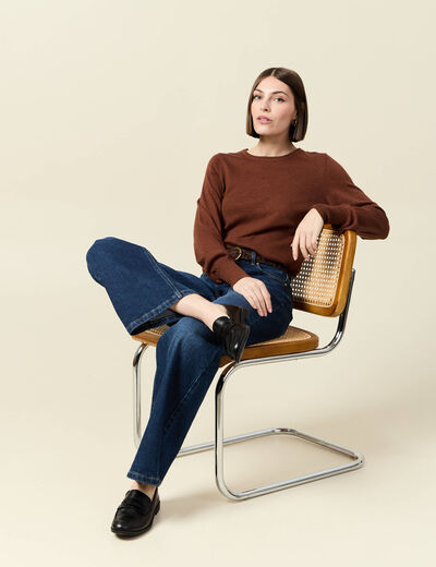 Pull manches longues marron foncé femme