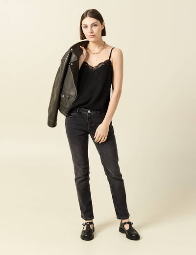 Jeans slim taille standard 7/8&egrave;me denim noir femme