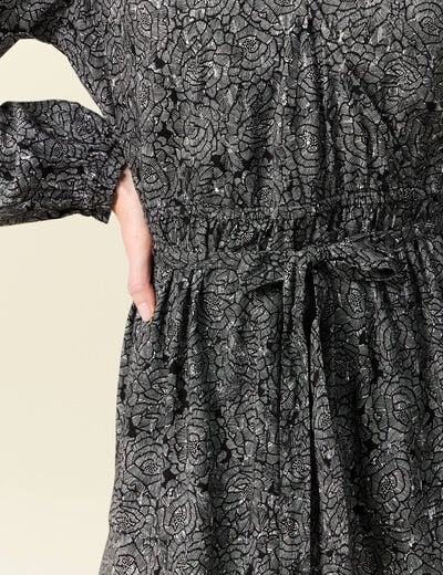 Robe droite courte col v manches longues noir femme