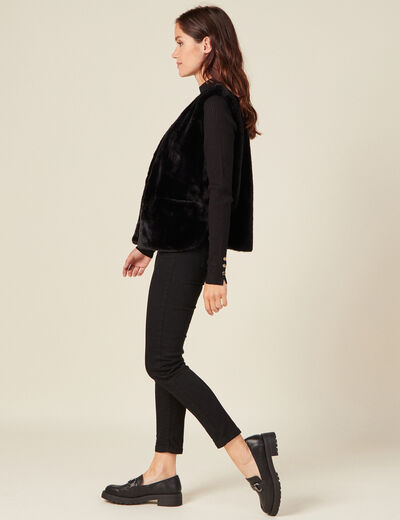 Veste droite fausse fourrure noir femme