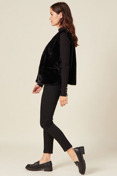 Veste droite fausse fourrure noir femme