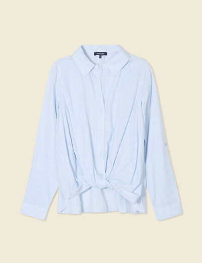 Chemise manches longues nouée bleu ciel femme