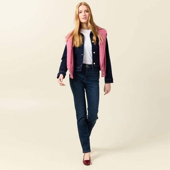Jeans slim taille haute denim brut femme