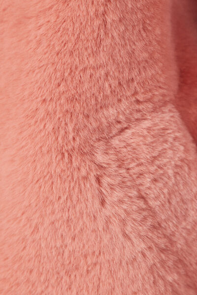 Manteau droit fausse fourrure rouge clair femme