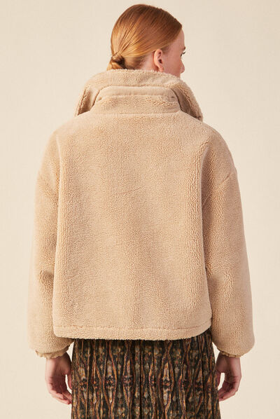 Blouson imitation laine mouton beige femme