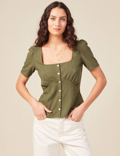 T-shirt manches courtes vert kaki femme