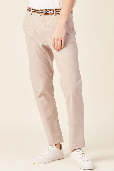 Pantalon chino ceinturé beige homme
