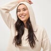 Pull &agrave; capuche zipp&eacute; beige femme