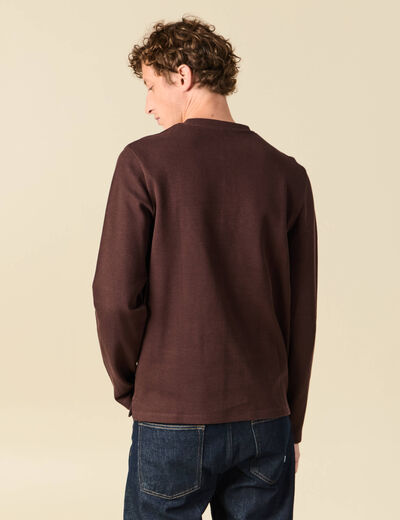 T-shirt cintr&eacute; en coton manches longues marron fonc&eacute; homme