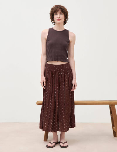 Jupe taille haute fluide marron femme