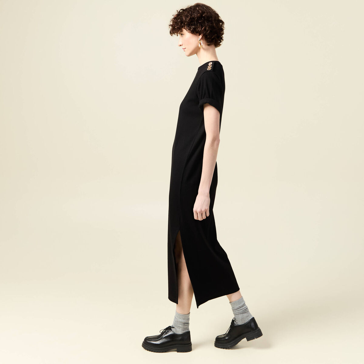 Robe longue droite noir femme