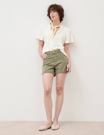 Short mom taille haute vert kaki femme