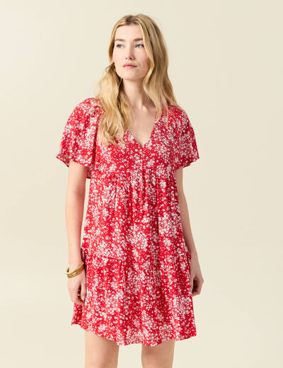 Robe évasée manches courtes rouge femme