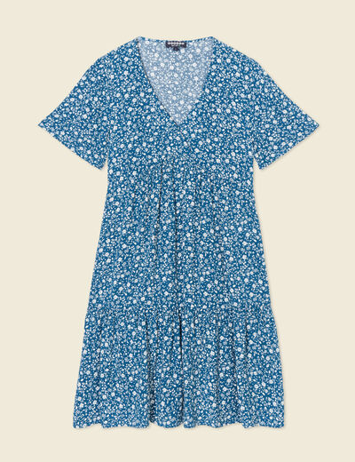 Robe évasée manches courtes bleu femme