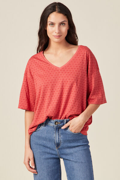 T-shirt manches courtes terracotta femme