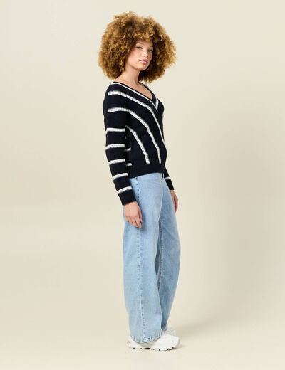 Pull manches longues bleu marine femme