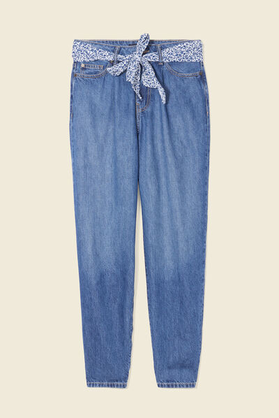 Jeans slouchy ceinture foulard denim stone femme