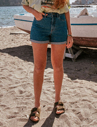 Short mom éco-responsable denim stone femme