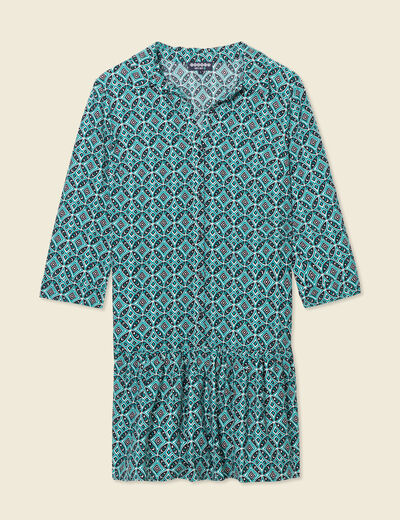 Robe courte &eacute;vas&eacute;e manches longues vert femme
