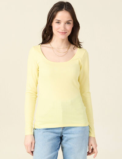T-shirt côtelé éco-responsable jaune fluo femme