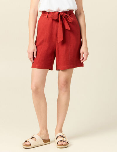Short large taille haute rouge foncé femme