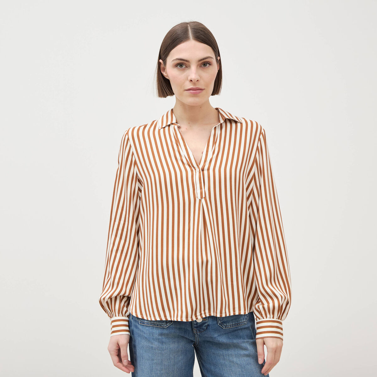 Blouse manches longues marron femme