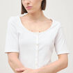 T-shirt c&ocirc;tel&eacute; ajust&eacute; manches courtes blanc femme