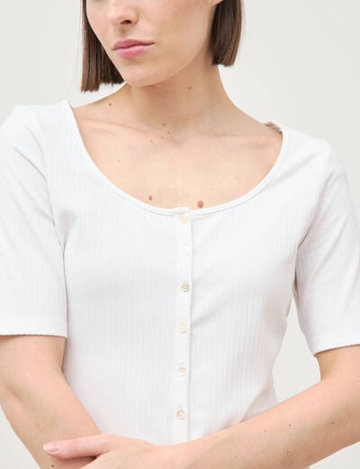 T-shirt c&ocirc;tel&eacute; ajust&eacute; manches courtes blanc femme