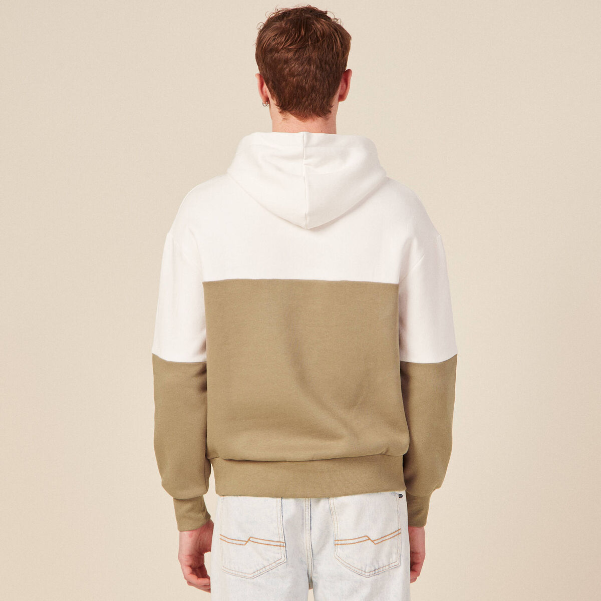 Sweat &agrave; capuche manches longues taupe homme