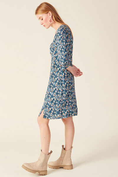 Robe droite éco-responsable bleu canard femme