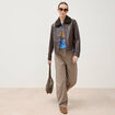 Blouson col sherpa manches longues marron fonc&eacute; femme