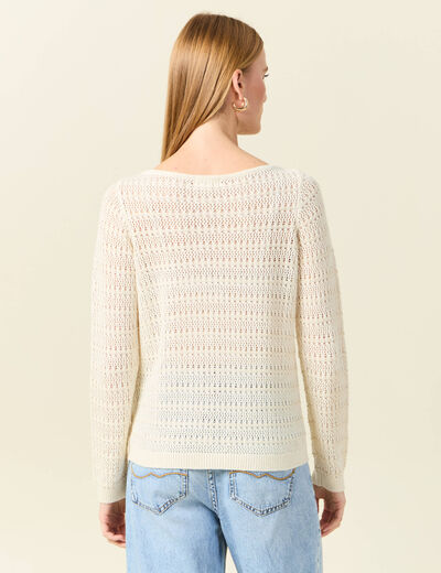 Gilet manches longues creme femme