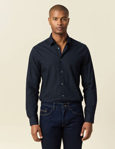 Chemise en coton manches longues bleu marine homme