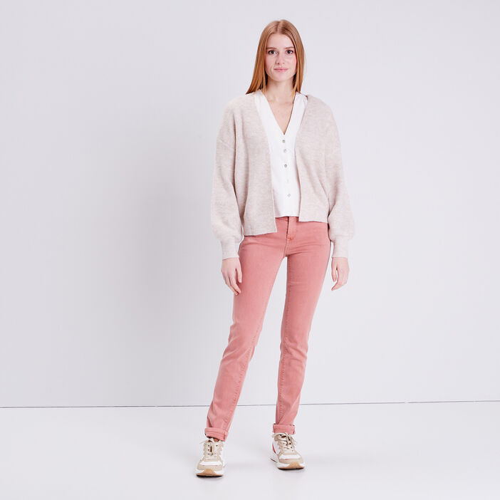 Pantalon slim effet push up rose poudrée femme