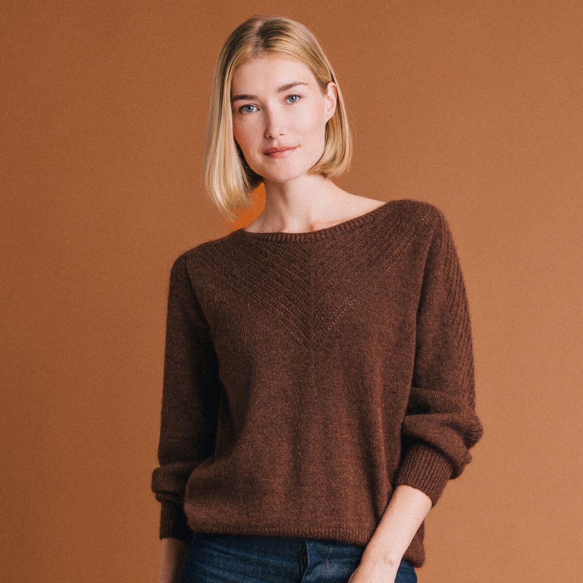 Pull manches longues fabriqu&eacute; en France marron fonc&eacute; femme