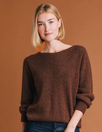 Pull manches longues fabriqu&eacute; en France marron fonc&eacute; femme