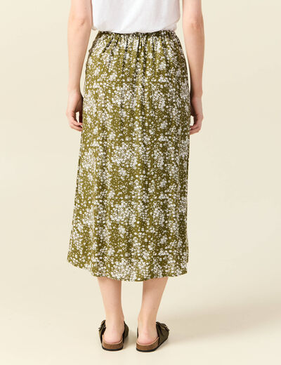 Jupe longue portefeuille vert olive femme