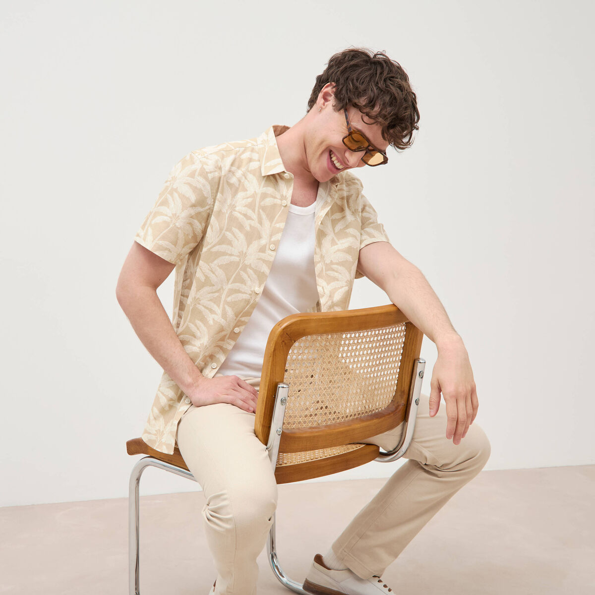 Chemise manches courtes beige moyen homme