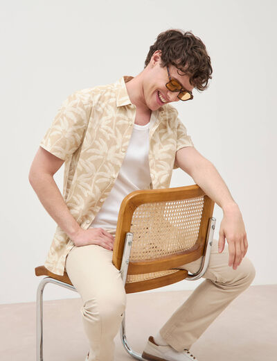 Chemise manches courtes beige moyen homme